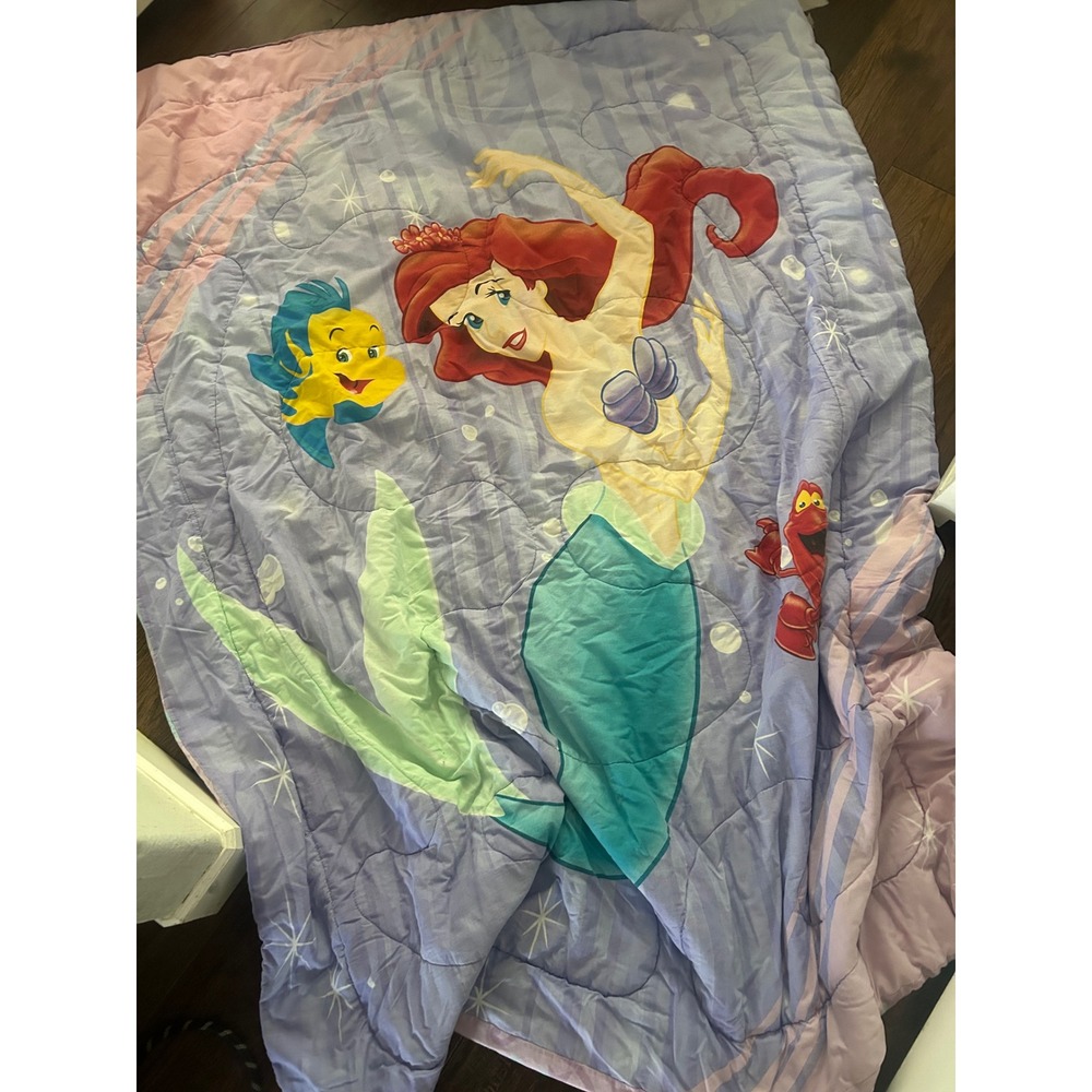 Vtg Disney The Little Mermaid Ariel Sebastian Reversible Comforter Purple - Picture 1 of 5